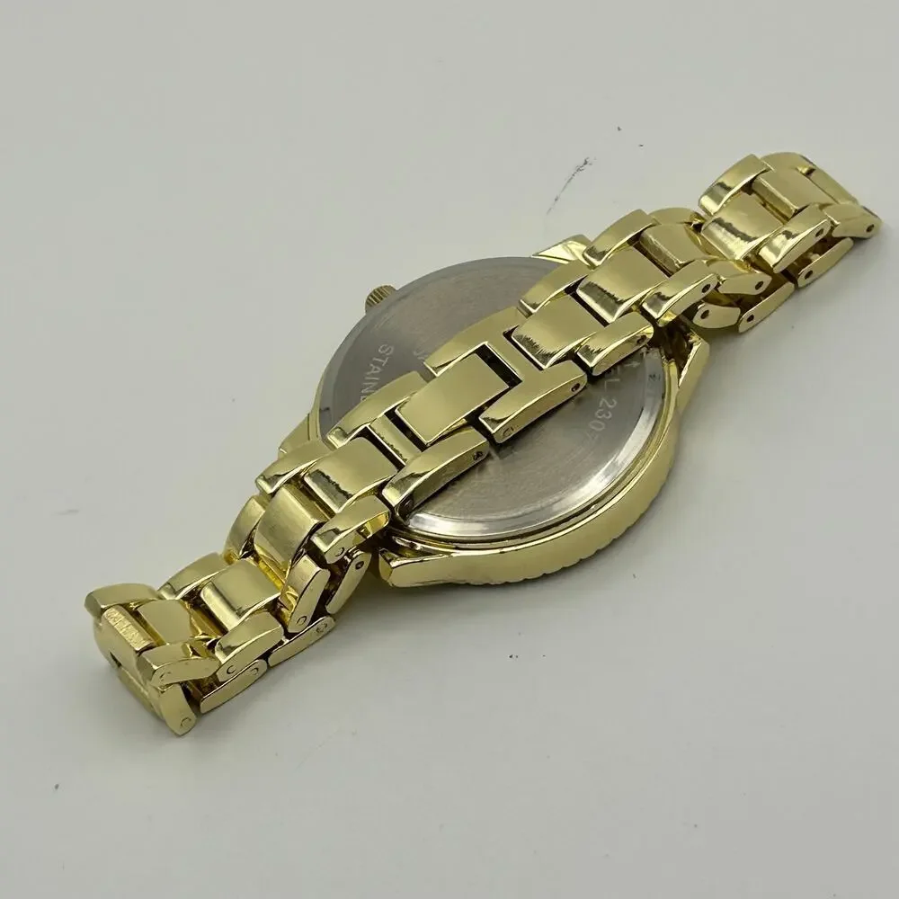 Women’s Gold-tone Crystal Accented Bezel Fashion Watch Working New Battery
